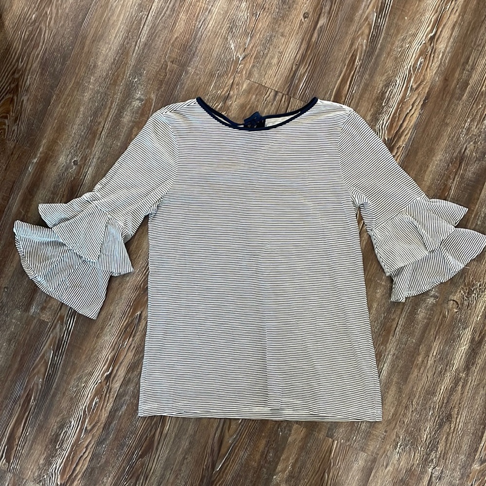 NWT LOFT Striped Layered Bell Sleeve Top with Tie Back